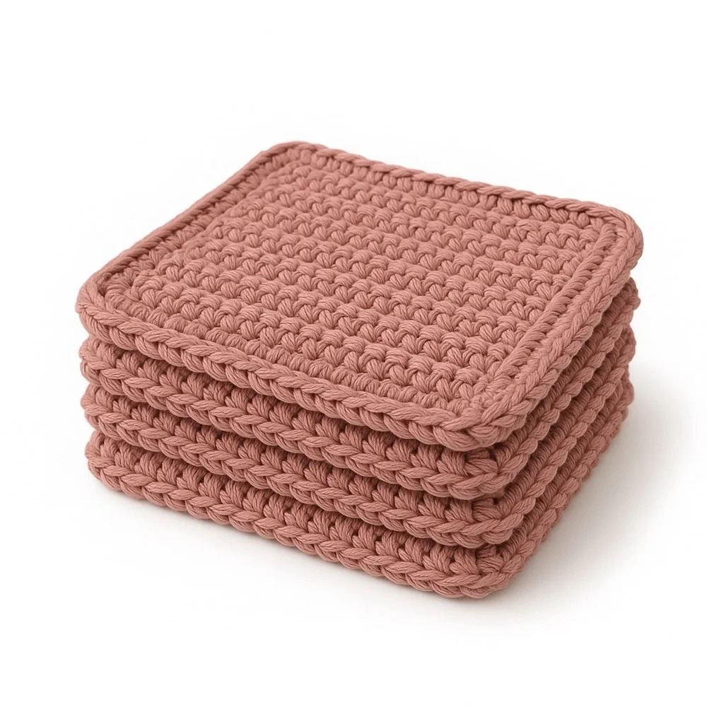 “Dusty Rose Serenity” Crochet Washcloth - Handmade Cotton Cloth for Everyday Use